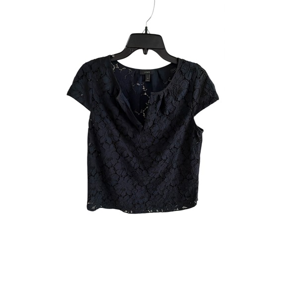 J.Crew Navy Blue Lace Top | Size 10 | Elegant Floral Lace Blouse - Picture 4 of 6